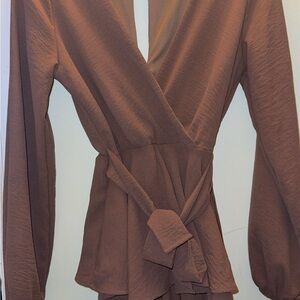 Elegant Brown Wrap Jumper